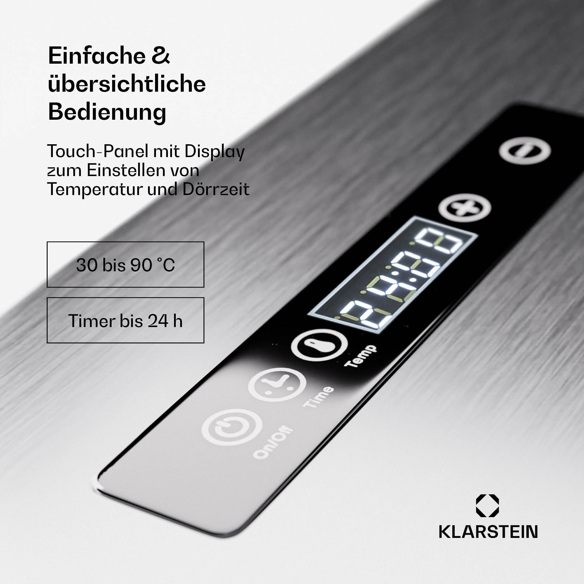Klarstein Dörrgerät, Dörrautomat für Gemüse, Obst, Pilze & Fleisch, 1500W Edelstahl-Dörrautomat, Trockenautomat mit 16 Metallgitter, Dörrgerät mit 24H Timer & Touch-Display, Food Dehydrator
