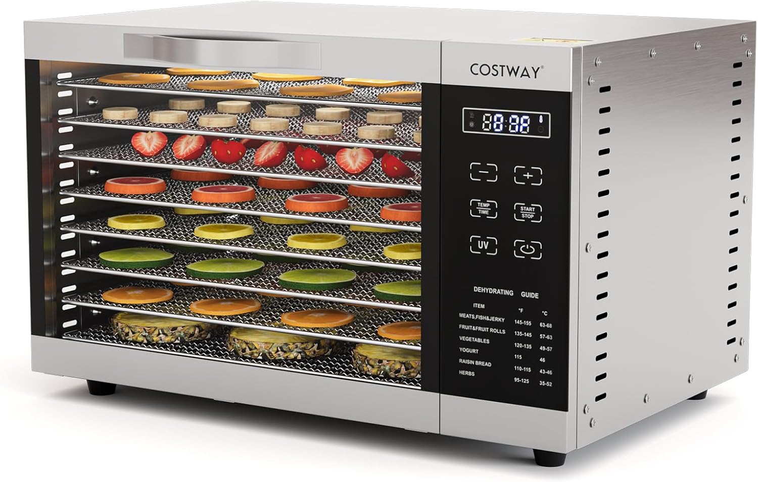 COSTWAY Dehydrator with 8 Grid Trays, 620W Dehydrator 30-70°C Temperature Control & 24H Timer, Overheating & Overload Protection, Food Dryer for Fruit, Meat, Vegetables