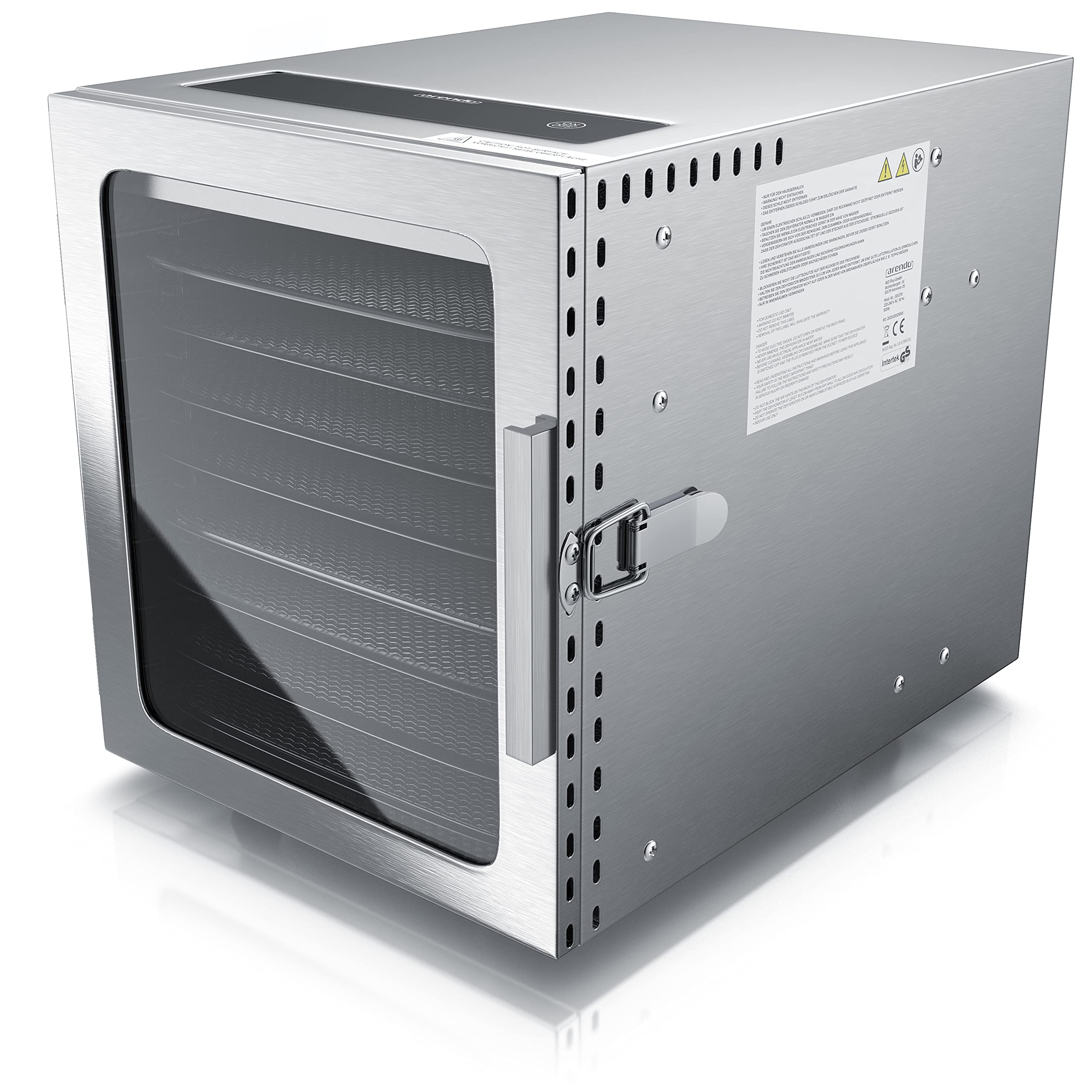 Arendo - Stainless steel dehydrator 8-fold - 500 watts with temperature control - dehydrator for food meat fruits fruit mushrooms - timer up to 24 hours - 8 compartments - GS - dehydrator